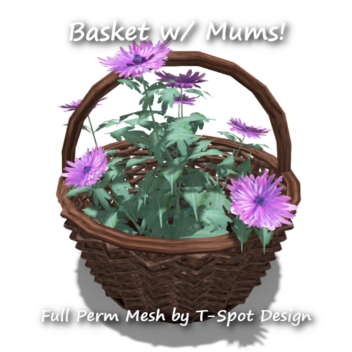 Second Life Marketplace TSpot Mesh Basket w/ Mums Full Perm LI=1.0